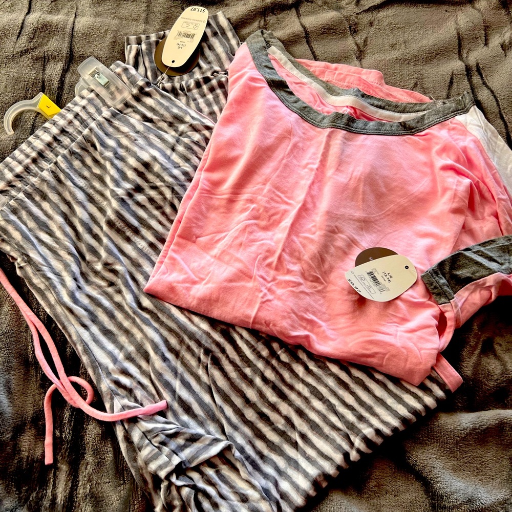 Secret Treasures Pink and Gray Striped Pajama Set